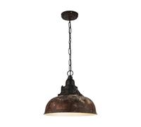 Eglo Grantham 1 Vintage/Industrial Pendant Light | Retro steel and plastic hanging lighting coloured in antique brown and black colour, E27 socket