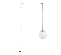 Eglo Hanging lamp Rondo 3, lamp Holder with Cable and Plug, Pendant lamp Above Dining Table, Dining Room lamp Made of Black Metal and White Glass, E27