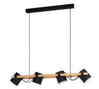 Eglo Hornwood Pendant Lamp, 4-Light Vintage Hanging Light in Industrial Style, Retro Metal and Wood Pendant Lamp, Black, Cream, Brown, FSC Certified, E27 Socket