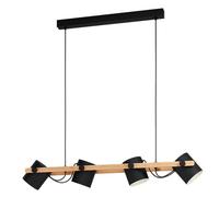 EGLO Hornwood pendant lamp, 4-light vintage pendant lamp in industrial design, retro pendant lamp made of metal and wood, colour: black, cream, brown, socket: E27