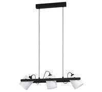 Eglo Hornwood Pendant Light 1, 3-Light Hanging Lamp Vintage Industrial Retro Steel, Wood, Textile Black White Dining Table Lamp Living Room Ceiling Light with E27 Socket