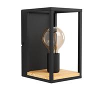 EGLO Indoor wall light Libertad, wall lamp made of black metal and natural wood, living room lighting fixture with switch, E27 socket