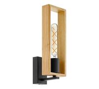 Eglo Indoor Wall Light Littleton, Vintage Wall lamp in Industrial Design, Retro Lighting Made of Steel and Wood, Colour Black, Brown, Socket E27, FSC Certified
