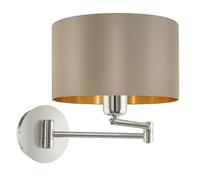 EGLO Indoor Wall Light Maserlo, lamp Made of matt Nickel Steel, Fabric in Taupe and Gold, Living Room and Hallway Lighting Fixture, Spotlight with E27 Socket