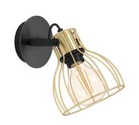 Eglo Indoor Wall Light Sambatello, Industrial Style lamp with Movable spot Light, Living Room and Hallway Lighting Fixture, Metal in Black and Brass Finish, E27 Socket
