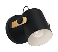 Eglo Infoor Wall Light Hornwood, Vintage Wall lamp in Industrial Design, Retro Lighting Made of Steel and Wood, Colour Black, Cream, Brown, Socket E27, FSC Certified