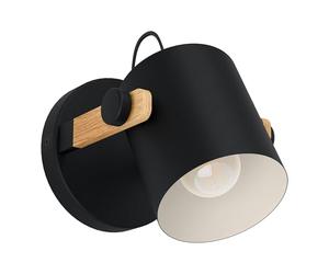 Eglo Infoor wall Light Hornwood, Vintage wall lamp in Industrial Design | retro lighting made of steel and wood, colour black, cream, brown, socket E27, FSC certified
