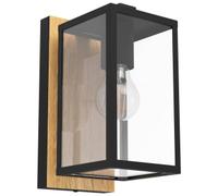 Eglo IP44 Budrone Modern Exterior Wall Light - Black & Wood
