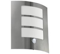 EGLO City Outdoor Motion Sensor Wall Light, White and Silver Stainless Steel External Porch Lighting, Exterior Lamp, E27 Socket, IP44