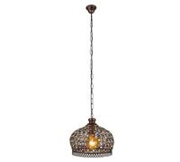 EGLO Jadida Vintage Pendant Lamp, Oriental Ceiling Light Fitting in Antique Copper Steel and Stained Glass, Dining and Living Room Hanging Lighting, E 27 Socket, Ø 13 inches
