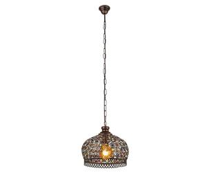 EGLO Jadida Vintage Pendant Lamp, Oriental Ceiling Light Fitting in Antique Copper Steel and Stained Glass, Dining and Living Room Hanging Lighting, E 27 Socket, Ø 13 inches