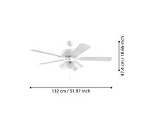 EGLO Las Palmas ceiling fan, 3 x E27, pull cord switch, white