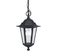 Eglo Latern 4 Outdoor Hanging Light, 6 Panel Lantern Made of Cast Aluminium and Glass, Colour: Black, Socket: E27, IP44