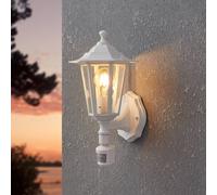 Eglo Laterna 5 Outdoor Wall Light, Motion Sensor Porch Lamp, White Cast Aluminium and Glass Exterior Light, E27 Socket, IP44