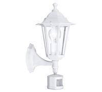 Eglo Laterna 5 Outdoor Wall Light, Motion Sensor Porch Lamp, White Cast Aluminium and Glass Exterior Light, E27 Socket, IP44