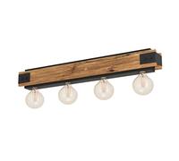 EGLO Layham Ceiling Light, 4-Bulb Ceiling Light, Vintage, Industrial, Retro, Living Room Lamp Made of Steel in Black and Wood in Natural, Kitchen Lamp, Hallway Lamp Ceiling with E27 Socket