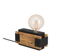 Eglo Layham Table Lamp, 1 Bulb Table Lamp, Vintage, Industrial, Retro, Bedside Lamp Made of Steel and Wood, Living Room Lamp in Black, Natural, Lamp with Switch, E27 Socket