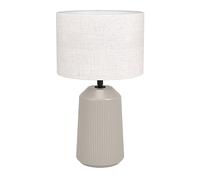 EGLO LED bedside lamp Capalbio, light fixture with fabric lampshade, living room and bedroom lighting, sand coloured ceramic and white textile, E27 fitting