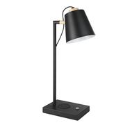Eglo LED Bedside lamp Lacey, Side Table Light with Wireless QI Charger, Touch dimmable Living Room and Bedroom Lighting Made of Natural Wood, Black and Cream Coloured Metal, Warm White