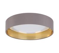 Eglo LED Ceiling lamp Palomaro, Round Fabric Ceiling Light, Plastic Ceiling lamp in White and Cappuccino Textile, Gold, Warm White, Ø 32 cm