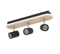 Eglo LED Ceiling lamp Rimbocchi, Oval Light with 3 Adjustable spotlights, Swivel spot bar, Metal Spotlight in Black and Wood Effect, Warm White, L 34