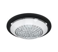 Eglo LED Ceiling Light Acolla 1, Elegant Crystal Effect Wall Light, Flush Mount lamp Made of Black Metal and White Glass, Living Room and Hallway Lighting, Warm White