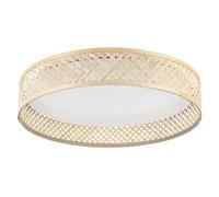 EGLO LED Ceiling light fitting Luppineria, wooden lamp with bamboo lamp shade, boho style light fixture made of natural wood and white plastic, flush mount living room lighting, warm white