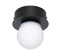 Eglo LED Ceiling Light Fitting Mosiano, Small Ceiling lamp in Globe Shape, Bathroom Lighting Made of Metal in Black and Glass in White, Warm White, IP44, ∅ 11 cm