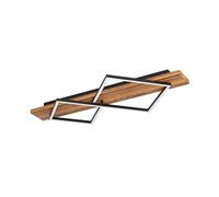 Eglo LED Ceiling Light Fixture Boyal, Flush Wooden lamp with 2 Squares, Living Room Lighting Made of Rustic Wood and Black Metal, FSC-Certified, Warm White, 78 cm