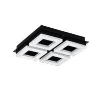 EGLO LED Ceiling Light Fradelo 1, 4 Light Crystal Lighting Made of Black Metal and Clear Plastic, Warm White Square Living Room and Bedroom Lamp, 28 cm