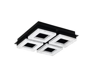 EGLO LED Ceiling Light Fradelo 1, 4 Light Crystal Lighting Made of Black Metal and Clear Plastic, Warm White Square Living Room and Bedroom Lamp, 28 cm