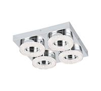 EGLO LED ceiling light Fradelo, 4-light modern ceiling lamp | living room light made of metal and plastic in chrome, clear crystal, round bedroom lamp, warm white LEDs, L x W 28 cm