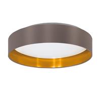 Eglo LED Ceiling Light Maserlo 2, Flush Mount Textile lamp, Living Room Lighting Made of Fabric Gold and cappuchino, White Plastic, Warm White, Ø 15"