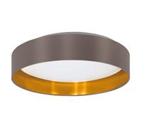 Eglo LED Ceiling Light Maserlo 2, Flush Mount Textile lamp, Living Room Lighting Made of Fabric Gold and cappuchino, White Plastic, Warm White, Ø 15"