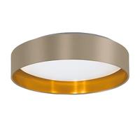 Eglo LED Ceiling Light Maserlo 2, Flush Mount Textile lamp, Living Room Lighting Made of Fabric Gold and Taupe, White Plastic, Warm White, Ø 15"
