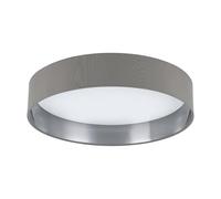 Eglo LED Ceiling Light Maserlo 2, Flush Mount Textile lamp, Living Room Lighting Made of Fabric Grey and Silver, White Plastic, Warm White, Ø 15"