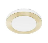 Eglo LED Ceiling Light Panel Capri, Flush Mount Bathroom lamp Made of White and Brushed Brass Steel, Round Kitchen and Hallway Lighting, Warm White, IP44