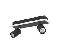 Eglo LED Ceiling Light Rimbocchi 1, Rectangular lamp with 2 Adjustable spotlights, Swivel spot bar, Spotlight Made of Black Metal and White Plastic, Warm White, L 34 cm