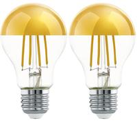 Eglo LED Filament Light Bulb with Golden Crown Mirror top, Half-Mirrored Edison lamp, 7.5 watt (Equivalent to 60 watt), 806 Lumen, Warm White Glow, 2700 Kelvin, A60, Ø 2.4" (Pack of 2)