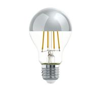 EGLO LED filament light bulb with silver crown mirror top, half-mirrored Edison lamp, 7.5 watt (equivalent to 60 watt), 806 lumen, warm white glow, 2700 Kelvin, A60, Ø 2.4"