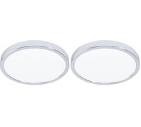 Eglo LED Flush Ceiling Light Fueva 5, Ø 11 in, Round Bathroom Lighting Made of Chrome Coloured Metal and Plastic, Warm White lamp, IP44 (Pack of 2)