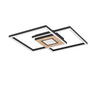 Eglo LED Flush Ceiling Light Marinello, 3 Light dimmable Lighting with Remote Control, Colour Changing Living Room lamp, Warm/Cool White, Metal, Wood and Plastic in Black, Brown, White