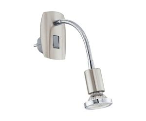 Eglo LED Night Light Plug in wall Mini 4, Spotlight with Switch and Flexible arm, Reading lamp, Silver and Chrome-Coloured Steel, GU10