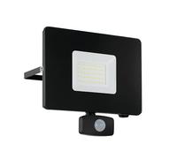 EGLO LED outdoor spotlight Faedo 3, 1 flame outdoor light incl. motion detector, sensor wall spotlight made of aluminium, colour: black, glass: clear, 50 W, IP44