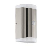 Eglo LED Outdoor Wall Light Carpinera with Motion and Twilight Sensor, 2 Flame Porch Lighting, Curved Outside lamp Made of Stainless Steel and White