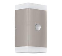 Eglo LED Outdoor Wall Light Carpinera with Motion and Twilight Sensor, 2 Flame Porch Lighting, Angular Outside lamp Made of Stainless Steel and White Plastic, GU10 Socket, IP44
