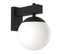 Eglo LED Outdoor Wall Light Fixture Bufalata, External Porch lamp, Globe-Shaped Outside Spotlight, Black Metal and White Plastic, E27 Socket, IP44