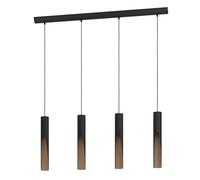 Eglo LED Pendant Light Barbotto, 3 lamp Ceiling Light Fitting with indirect Lighting, Hanging lamp for Dining and Living Room, Metal in Black and Wood Effect, GU10 Bulb, Warm White