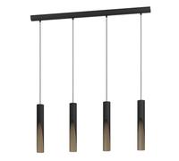 Eglo LED Pendant Light Barbotto, 3 lamp Ceiling Light Fitting with indirect Lighting, Hanging lamp for Dining and Living Room, Metal in Black and Wood Effect, GU10 Bulb, Warm White