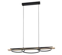 Eglo LED Pendant Lighting Boyal, 3 Light Hanging lamp, Ceiling Light Fixture Made of Black Metal and Natural Wood, Dining Room lamp, FSC Certified